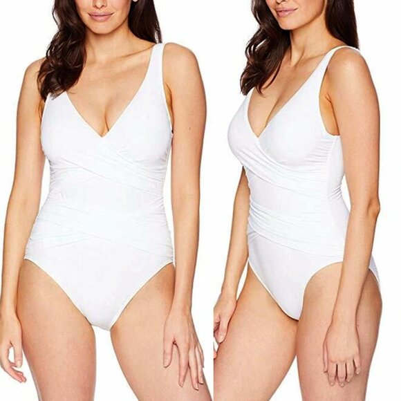 Tommy Bahama Pearl Wrap-Front One-Piece Swimsuit White Size 10 Summer Pool Beach - Picture 2 of 15